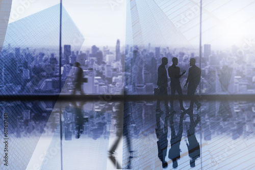 silhouette of business people walking in the office with Generative AI technology