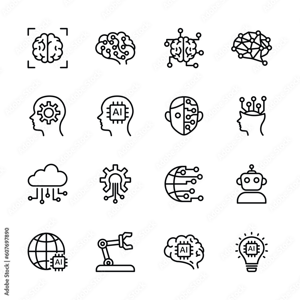 Ai, Artificial intelligence line icons set. vector Ai, Artificial intelligence line icons set. vector