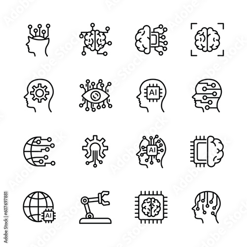 Ai, Artificial intelligence line icons set.  vector 