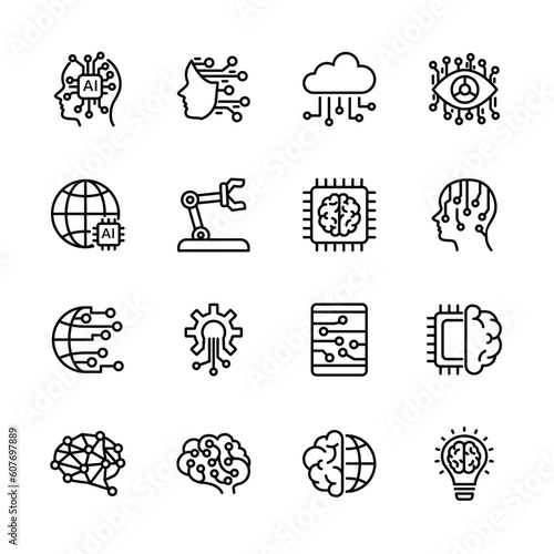 Ai, Artificial intelligence line icons set.  vector 