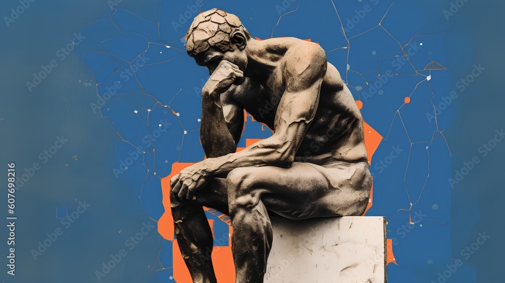 The Thinker sculpture, embodying the concept of philosophy. The representation inspires contemplation and intellectual exploration, signifying profound thought and introspection. Generative AI The Thinker sculpture, embodying the concept of philosophy. The representation inspires contemplation and intellectual exploration, signifying profound thought and introspection. Generative AI