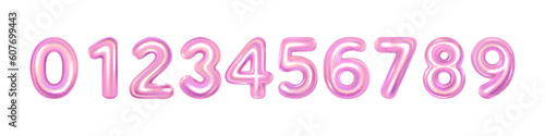 Pink numbers set. Pink font number 0,1,2,3,4,5,6,7,8,9, isolated on white background.