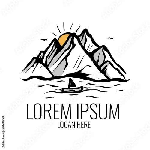 Vector illustration collection of different mountain icon in flat style. Rocks, mountains and hills isolated on white background