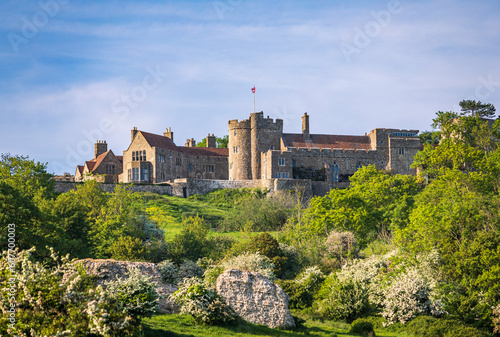 View of Lympne Castle and the ruins of the Roman Stutfall castle near Hythe in Kent south east England UK photo