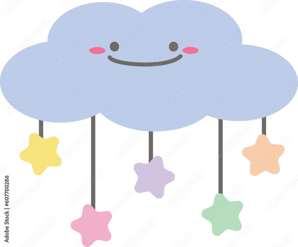 illustration of happy blue cloud and star illustration of happy blue cloud and star