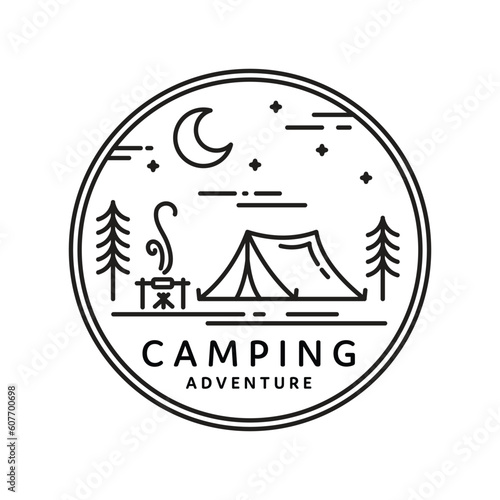 camping logo simple line art design wild nature adventure vector illustration