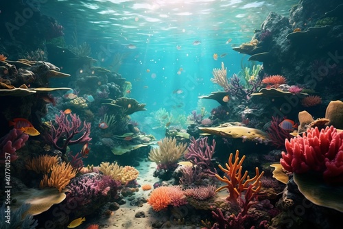 美しい南国の海の珊瑚礁：AI作品 