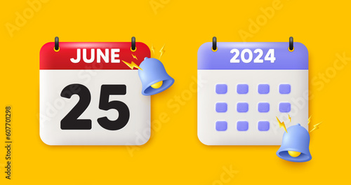 Calendar date 3d icon. 25th day of the month icon. Event schedule date. Meeting appointment time. 25th day of June month. Calendar event reminder date. Vector