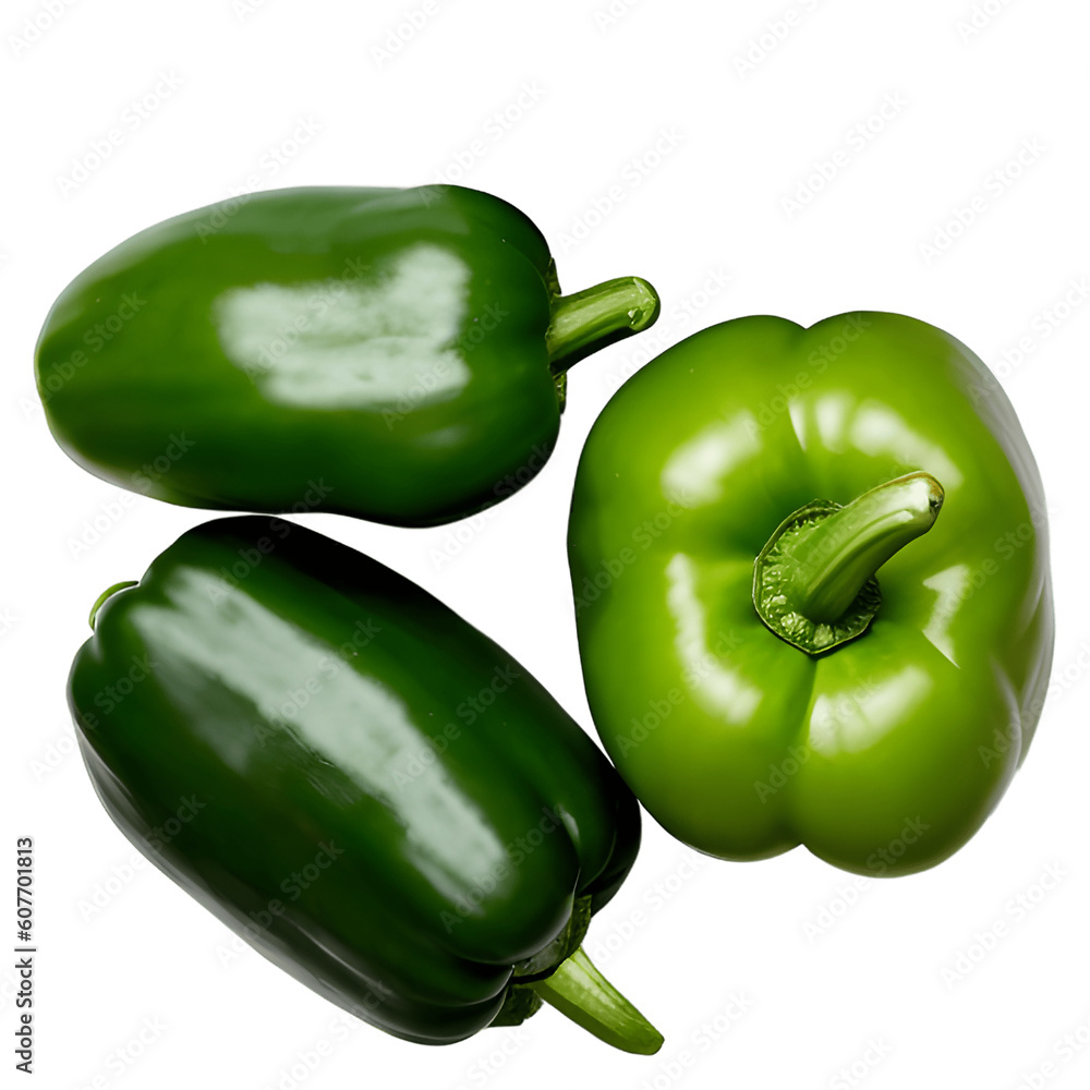 Three Isolated Green Bell Peppers on Transparent Background - PNG File