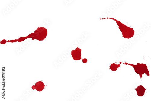 Fototapeta Naklejka Na Ścianę i Meble -  Blood splatters. Red blots of watercolor Realistic bloody splatters for Halloween Drop of blood concept.