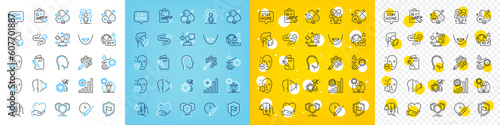 Vector icons set of Stay home, Difficult stress and Medical mask line icons pack for web with Coronavirus statistics, Shield, Covid test outline icon. Chin, Checklist, Wash hand pictogram. Vector