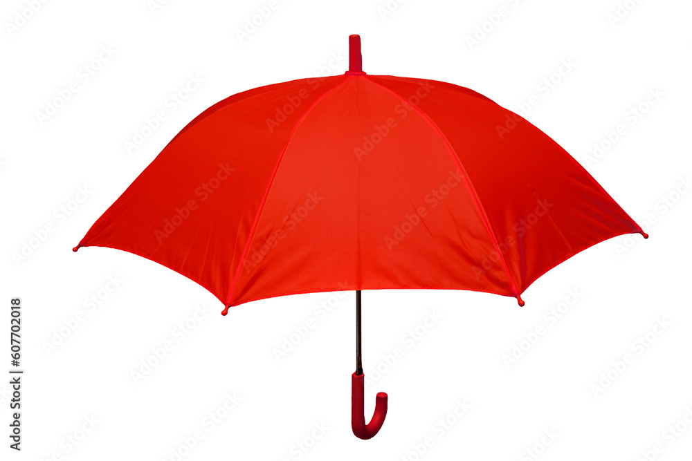 Red umbrella isolated on transparent white background - obrazy, fototapety, plakaty 