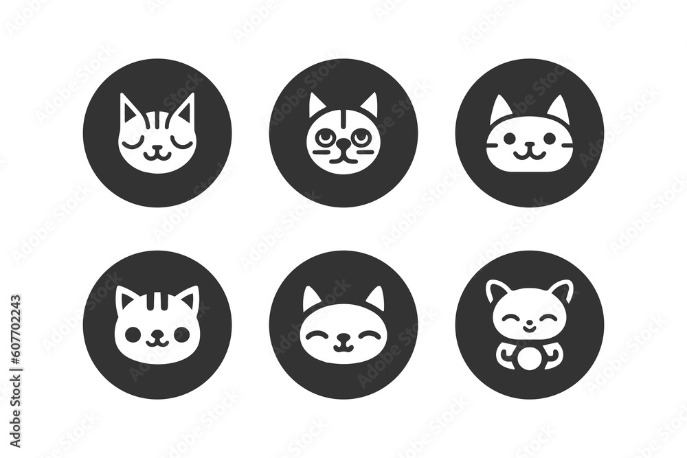 Cartoon cat, kitten vector icon set isolated Cartoon cat, kitten vector icon set isolated