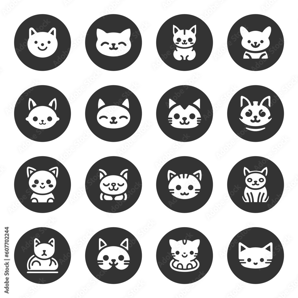 Cartoon cat, kitten vector icon set isolated
