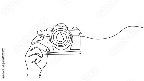 Old camera one line drawing. Vector editable stroke, hand drawn continuous sketch minimalist and simple desgin.