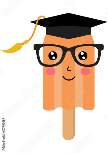 Funny ice cream  with graduation cap and glasses