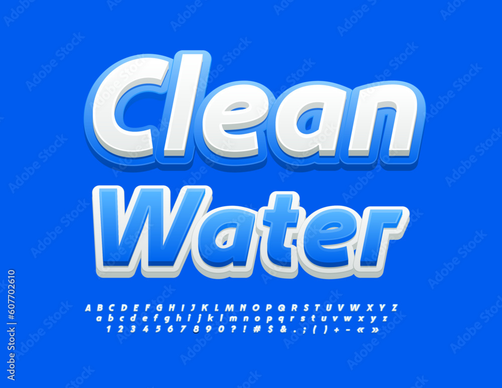 Vector creative sign Clean Water. Modern Bright Font. Artistic Alphabet Letters and Numbers set Vector creative sign Clean Water. Modern Bright Font. Artistic Alphabet Letters and Numbers set