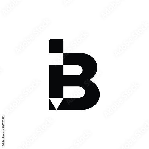 pencil icon and B letter logo negative space logo vector design, modern logo, minimalist logo, black white