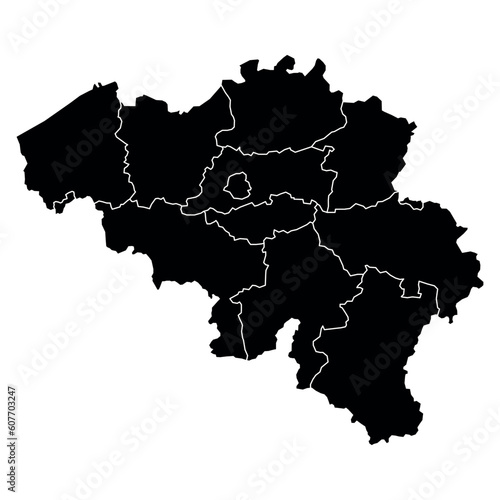 belgium silhouette map on white background. Isolated map with division to region high detailed. Vector illustration.	