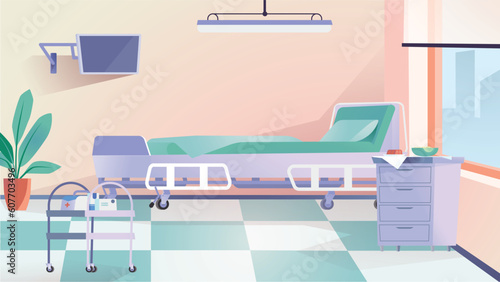 Concept Hospital room chamber. This illustration features a flat, cartoon-style design of a hospital room chamber as a background. Vector illustration.