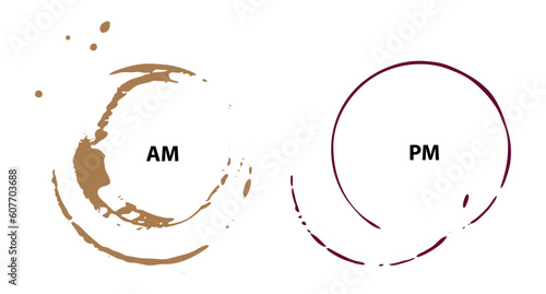 AM PM Icon, Morning Coffee Time, Evening Wine Time Symbol, Day and Night Sign