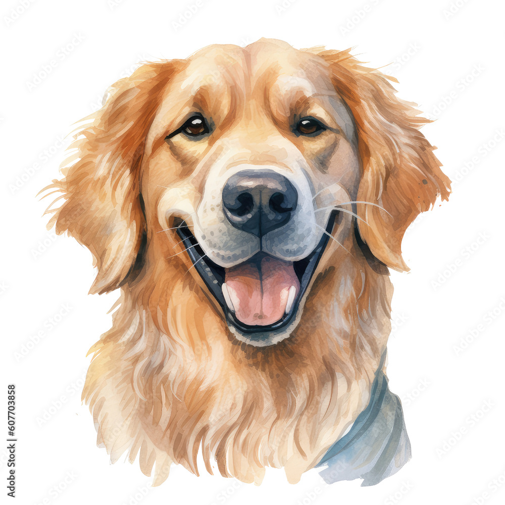 Cute Golden Retriver watercolor created with Generative AI technology