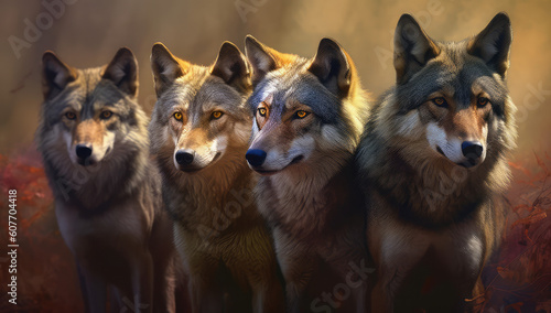 a group of wolf's standing in a field, generative AI