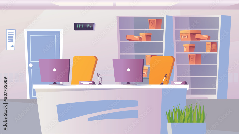 Concept Post office. A flat, cartoon-style design featuring a post office set against a background of white or light pastel colors. Vector illustration. Concept Post office. A flat, cartoon-style design featuring a post office set against a background of white or light pastel colors. Vector illustration.