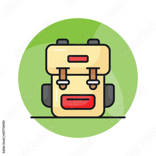 An icon of traveling backpack, cute rucksack vector in modern style