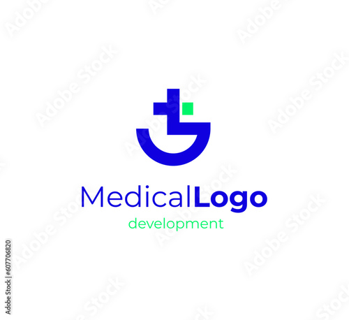 Free Download Blue Cross Sign with Half Circle Line Medical Logo Health Icon isolated on White Background - GFXLoad