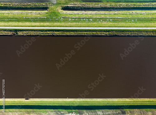 Abstract aerial view of canal Eemskanaal and road, province of Groningen, The Netherlands. photo