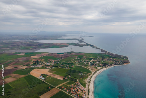 Aerial view of Limnothalassa Karats lake and Patella lake along the Thracian Sea, East Macedonia and Thrace, Greece. photo