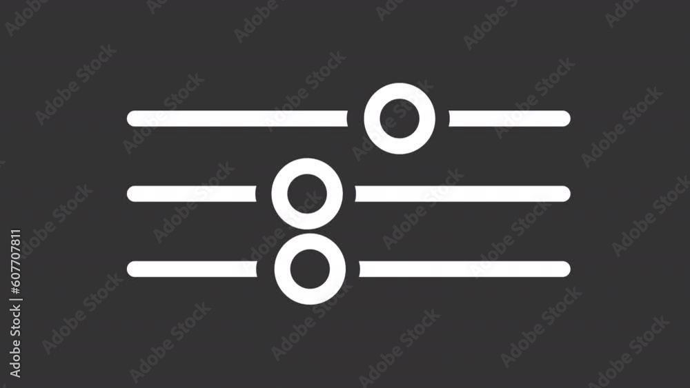 Animated equalizer white line icon. Slider bar switching animation. Media control. User preferences. Loop HD video with chroma key, alpha channel, transparent background. Outline motion graphic Animated equalizer white line icon. Slider bar switching animation. Media control. User preferences. Loop HD video with chroma key, alpha channel, transparent background. Outline motion graphic
