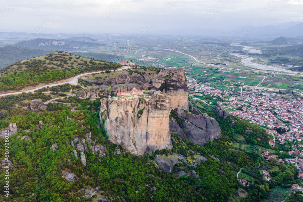 Aerial view of the Monastery of the Holy Trinity, an Eastern Orthodox monastery on Meteora rock formation, Kalabaka, Thessaly, Greece. Aerial view of the Monastery of the Holy Trinity, an Eastern Orthodox monastery on Meteora rock formation, Kalabaka, Thessaly, Greece.