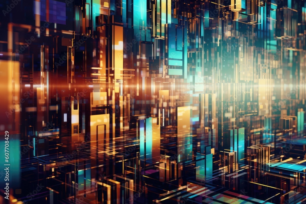 Fusion of geometric shapes, metallic surfaces, and illuminated lines. Generative AI Fusion of geometric shapes, metallic surfaces, and illuminated lines. Generative AI