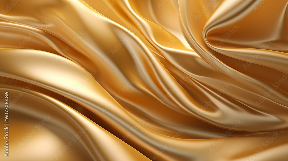 Fototapeta premium Gold silk background, flowy delicate silk. Folds background.