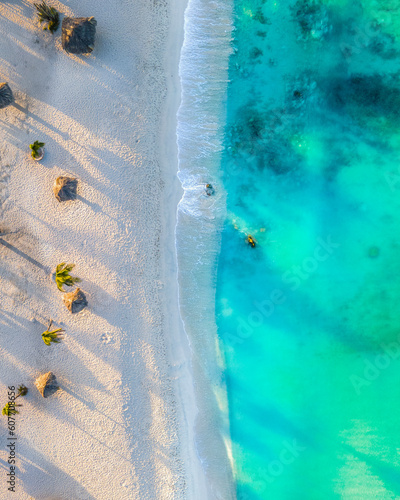 Aerial view of Arashi Beach in Aruba. photo