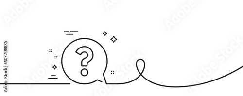 Question mark line icon. Continuous one line with curl. Help speech bubble sign. FAQ symbol. Question mark single outline ribbon. Loop curve pattern. Vector