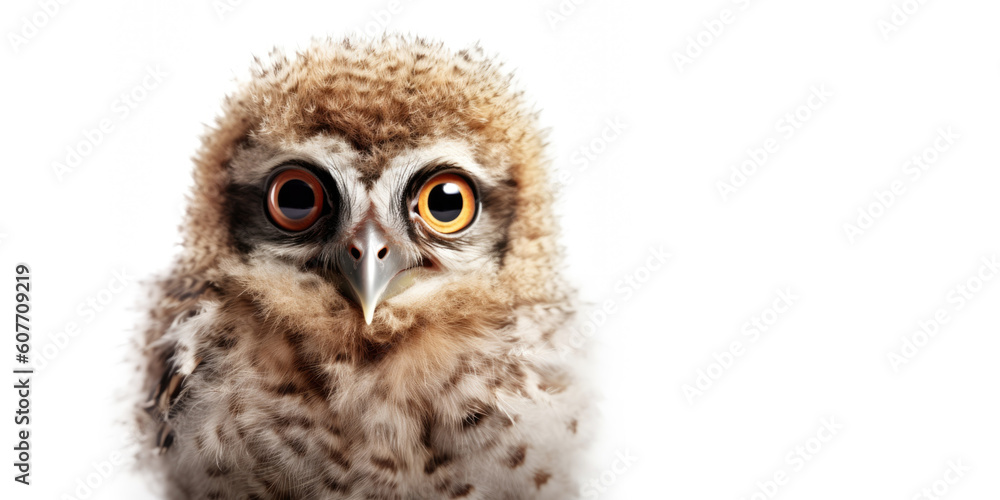 Obraz premium Cute baby owl isolated on a white background. Generative AI