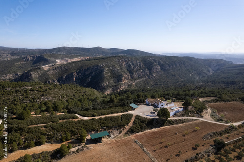 Aerial view of cultivation estate, Bunol, Valencia, Spain. photo