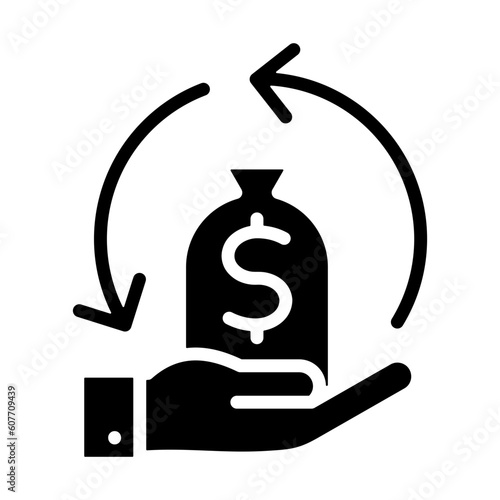 Return of investment glyph icon for marketing, cost-benefit analysis, payback period, break-even point, investment appraisal, profitability logo
