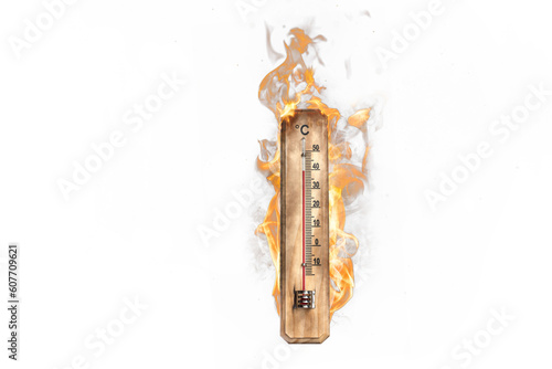 Thermometer on fire indicating an extreme temperature