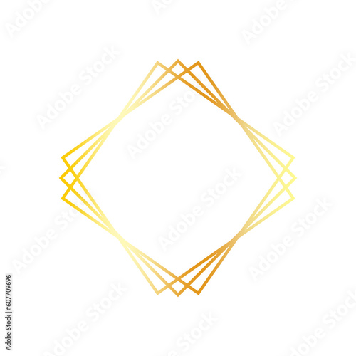 Thin golden geometric frame isolated on white background. Metallic gradient vintage rhombus shaped photo frame.