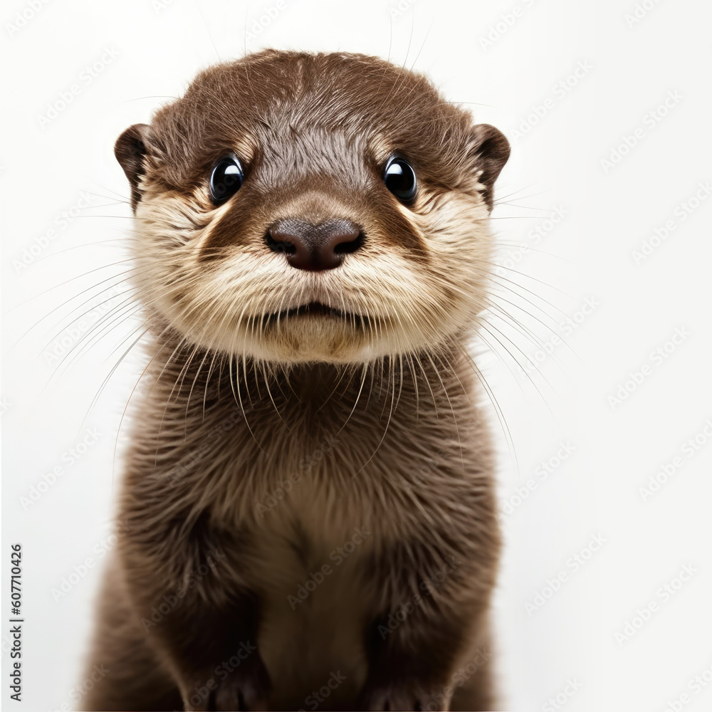 Cute baby otter isolated on a white background. Generative AI Cute baby otter isolated on a white background. Generative AI