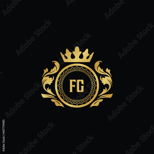 Luxury royal wing letter FA to FZ crest gold color logo vector image photo