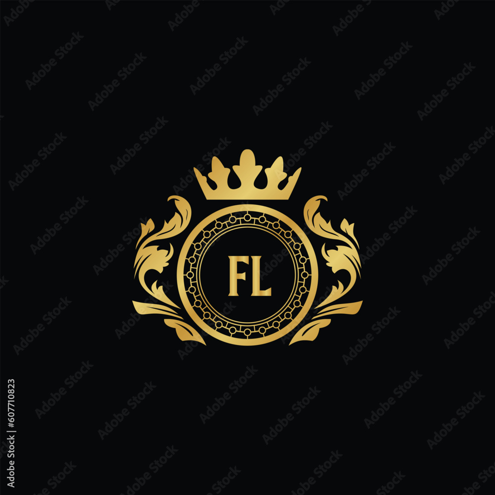 Fototapeta premium Luxury royal wing letter FA to FZ crest gold color logo vector image