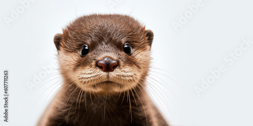 Cute baby otter isolated on a white background. Generative AI © piai