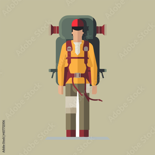 camping backpacker character vector, very suitable for adventure, outdoor, camp, expedition. etc