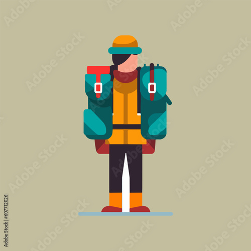 camping backpacker character vector, very suitable for adventure, outdoor, camp, expedition. etc