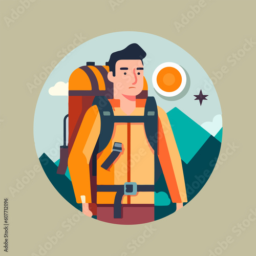camping backpacker character vector, very suitable for adventure, outdoor, camp, expedition. etc